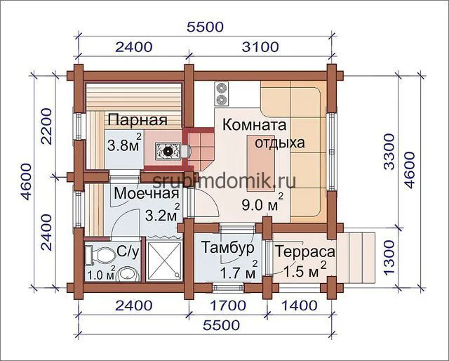 Баня из бревна 4,6х5,5 — фото 12